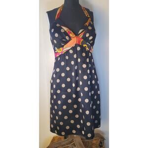 OC by OC Oleg Cassini Sz 6 Silk Halter Dress Black Polka Dot Floral Self Slip